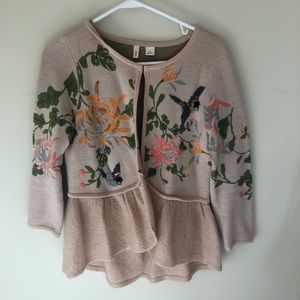 Anthro Embroidered bird cardigan